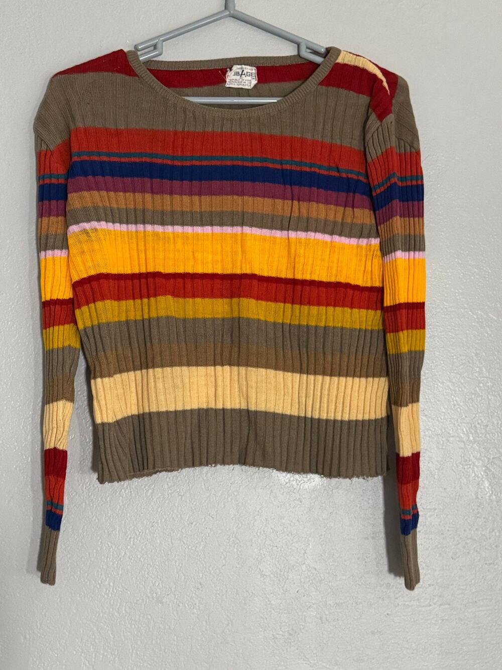 Vintage Crew Neck Striped Sweater Womens Medium Kidcore Bright Y2K 90s Grunge